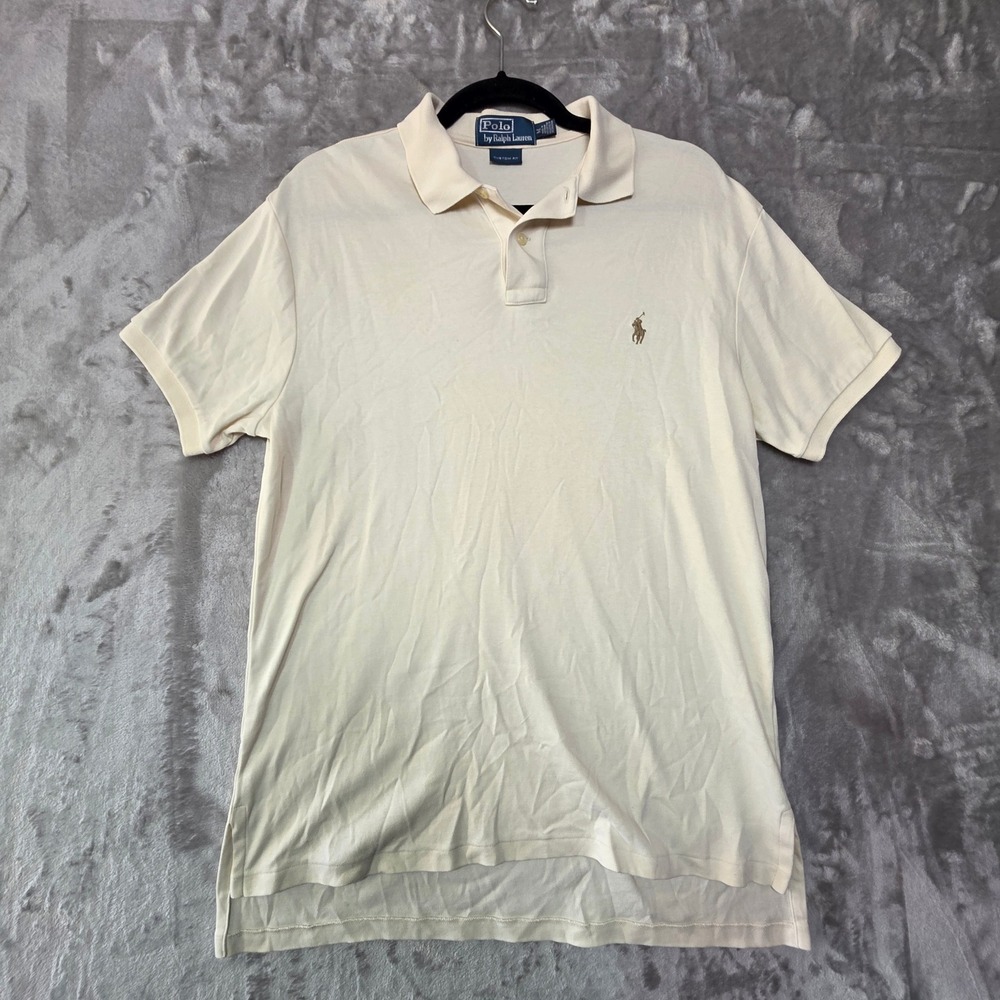 Polo Ralph Lauren Mens Custom Fit Short Sleeve Polo Shirt Cream Beige Medium
